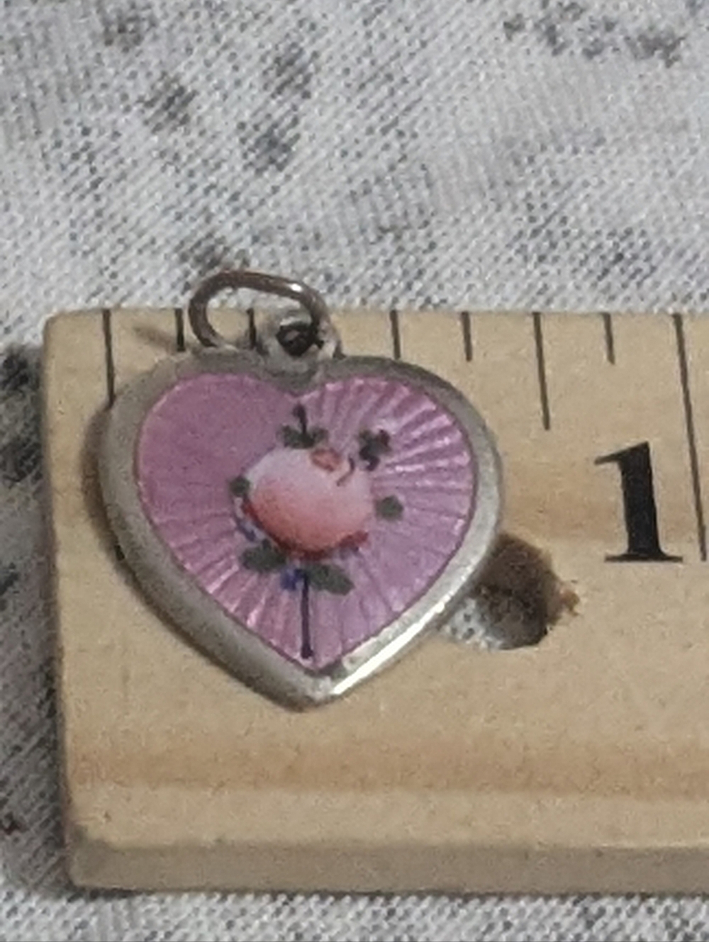 vintage 1940s sterling guilloche enamel pink heart charm